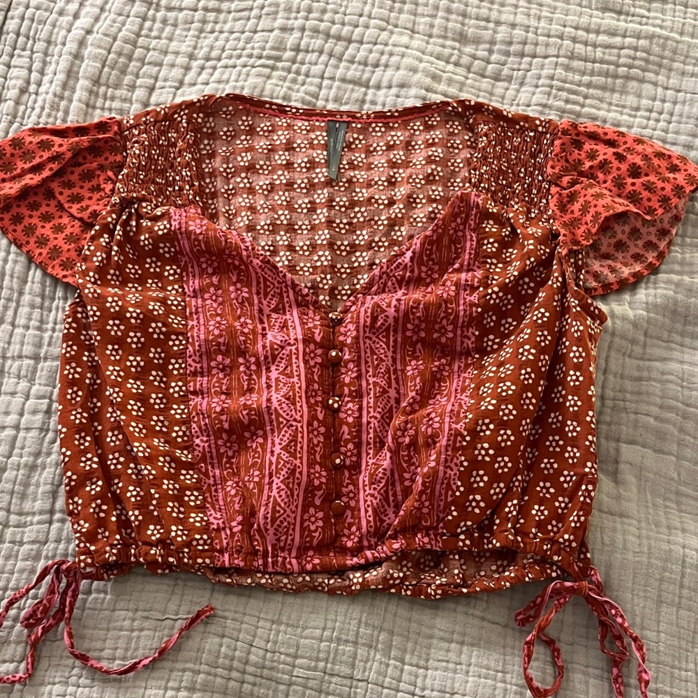 Anthropologie Floral Red Women's crop Top size M
